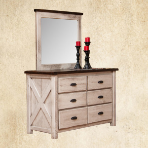 Hand Hewn Barnwood with x 6 drawer dresser with standard mirror