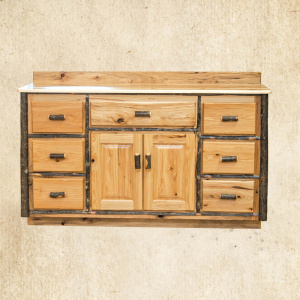 Hickory 60 Vanity with 1 door, 6 drawers and sink in middle