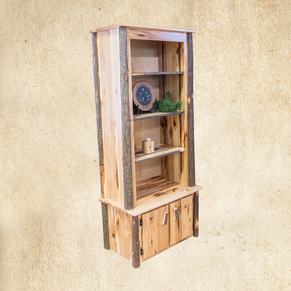 Hickory Bookcase with 2 doors and 3 shelves