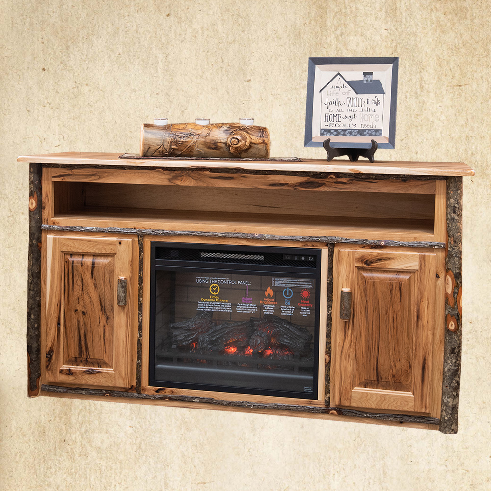 Hickory TV Stand with Fireplace Insert