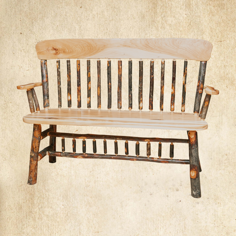 Hickory Panel Back Deacons Bench