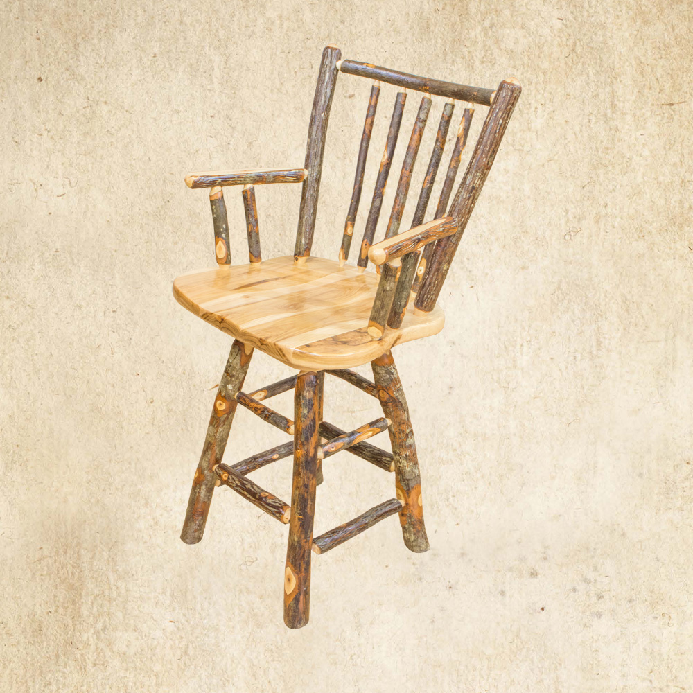 Hickory Stick Back Bar Stool with arms