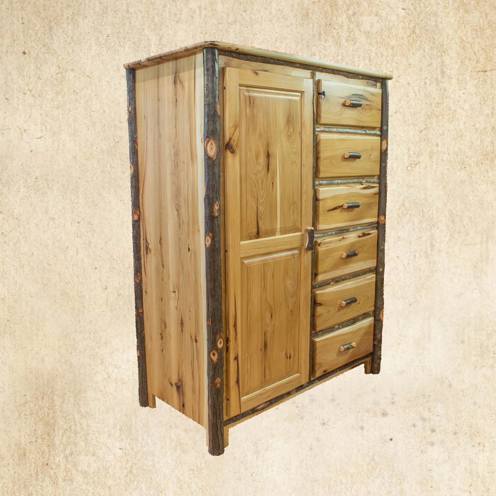 Hickory Wardrobe with 1 door and 6 drawers