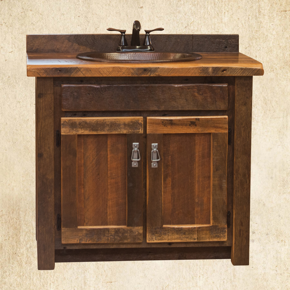 Reclaimed Wood Vanity with 2 doors and sink in the middle