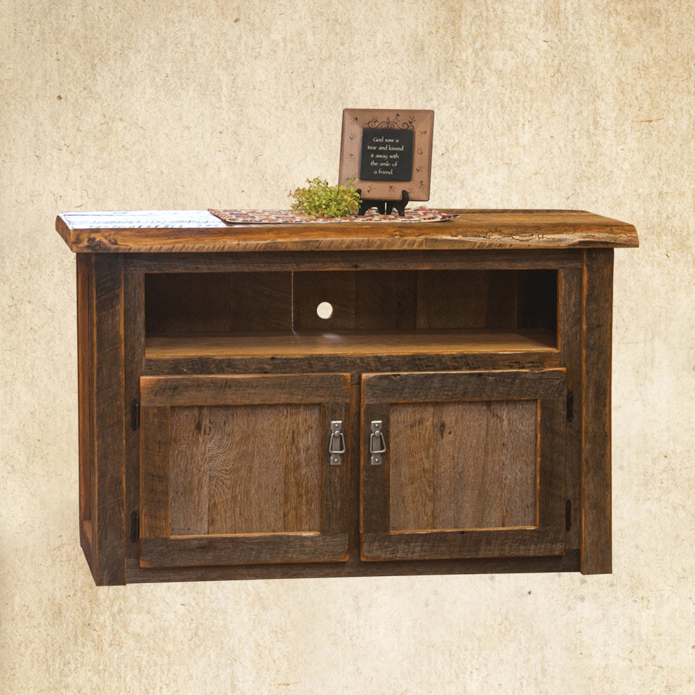 Reclaimed Wood TV Stand with opening and two doors