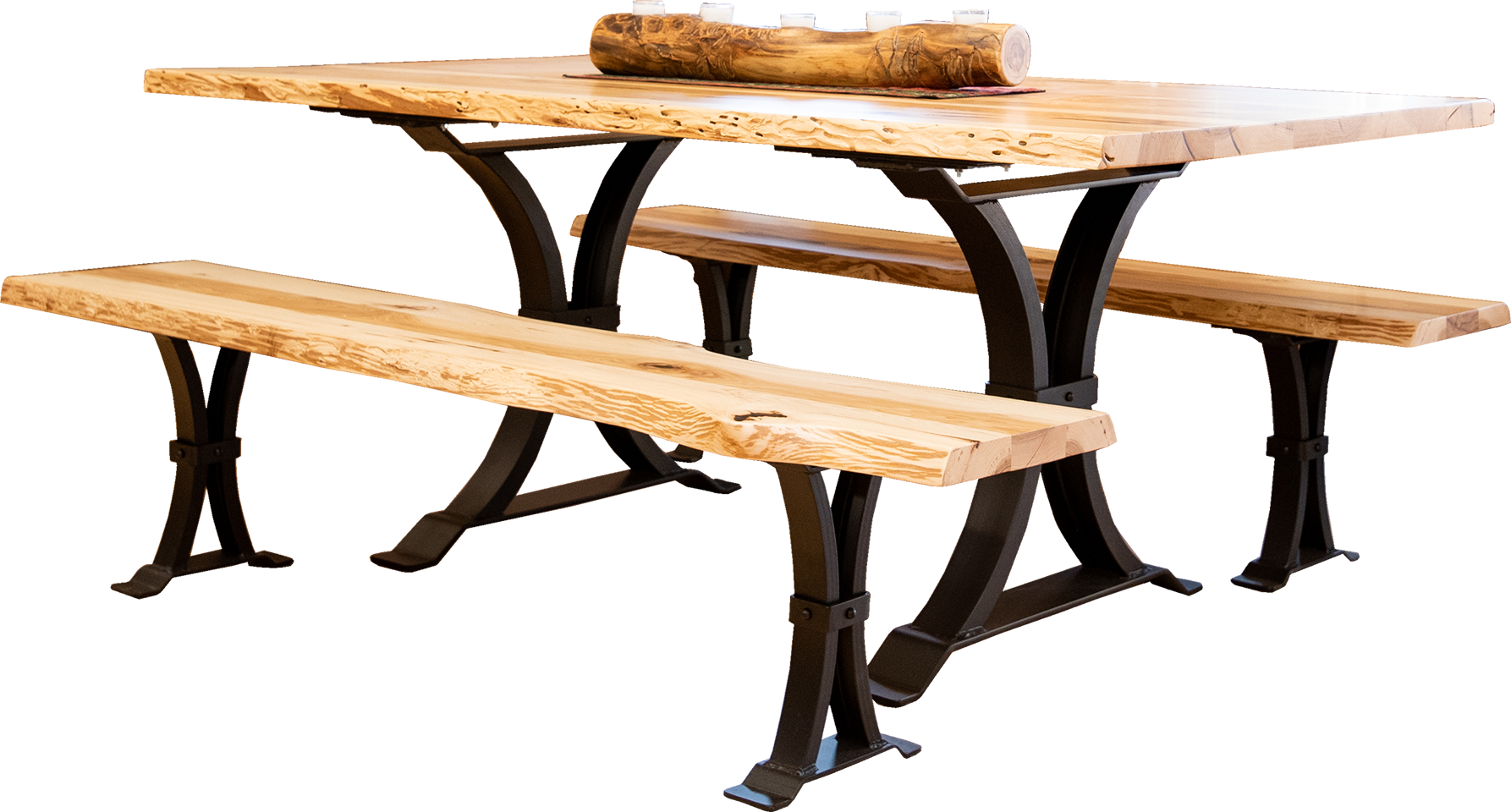 Hickory Slab Table with metal base