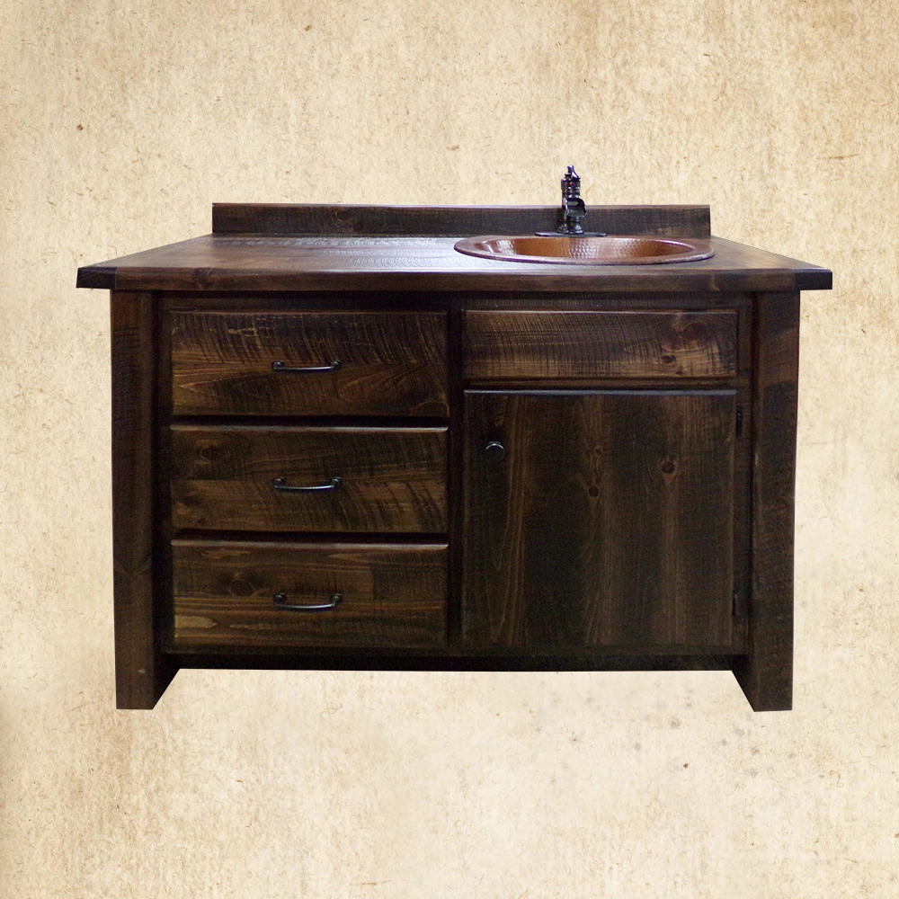Hand Hewn Vanity with 1 door and 3 drawers